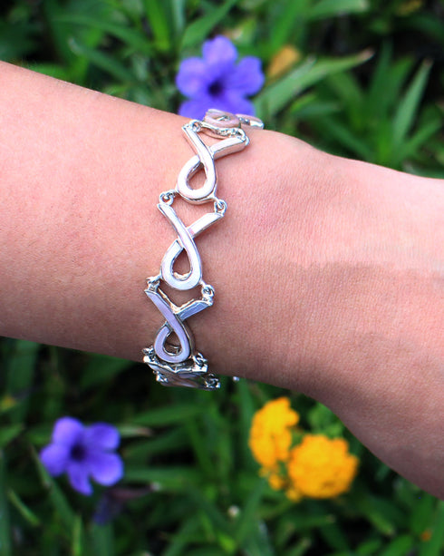 Pink Shell Inlay Sterling Silver Ribbon Link Bracelet EX28043